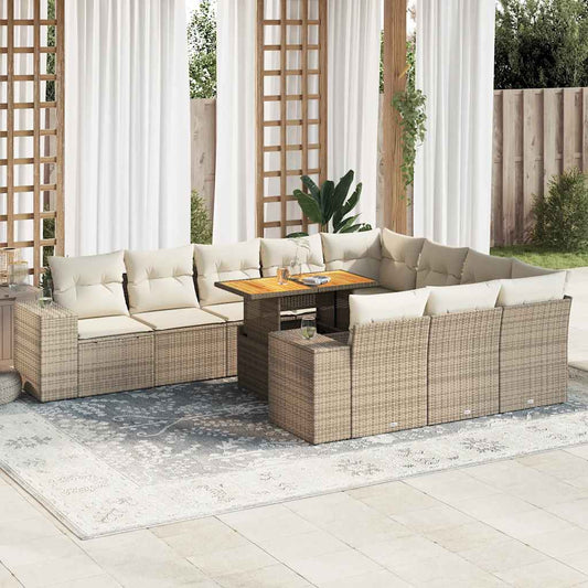 10-Delige Loungeset Met Kussens Poly Rattan Acacia
