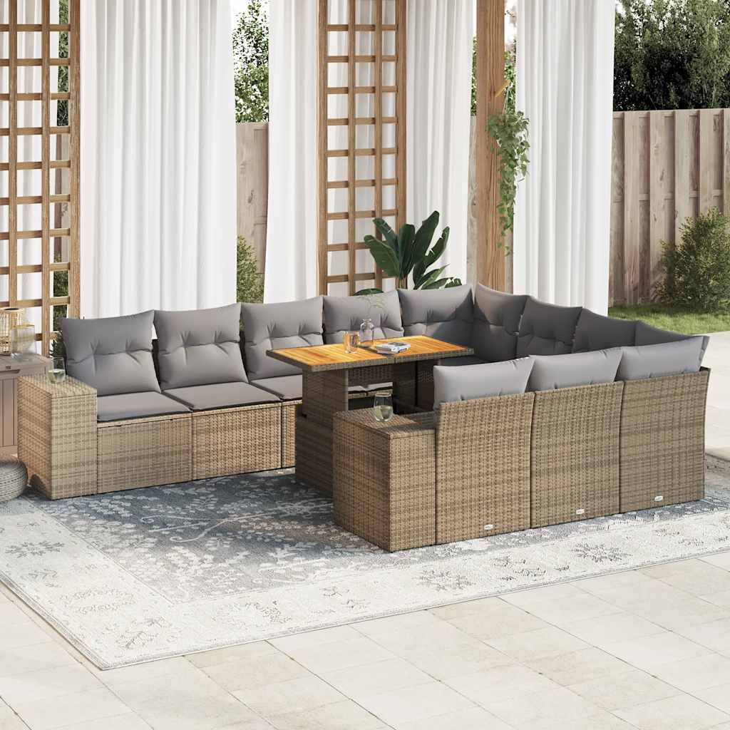 10-Delige Loungeset Met Kussens Poly Rattan Acacia