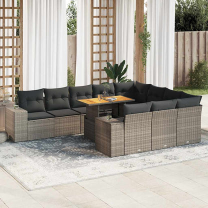 10-Delige Loungeset Met Kussens Poly Rattan Acacia