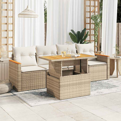 5-Delige Loungeset Met Kussens Poly Rattan En Acaciahout