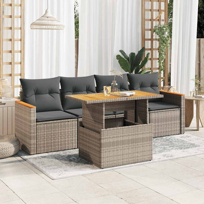 5-Delige Loungeset Met Kussens Poly Rattan En Acaciahout
