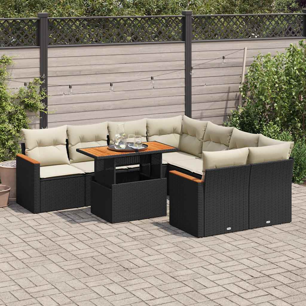9-Delige Loungeset Met Kussens Poly Rattan Acacia