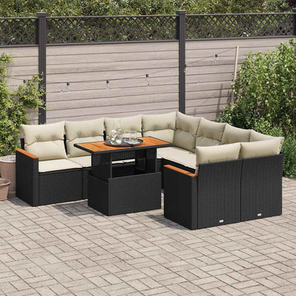 9-Delige Loungeset Met Kussens Poly Rattan Acacia