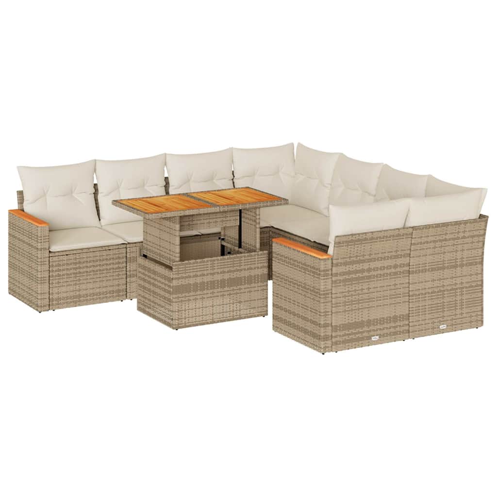9-Delige Loungeset Met Kussens Poly Rattan Acacia