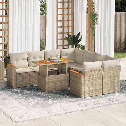 9-Delige Loungeset Met Kussens Poly Rattan Acacia