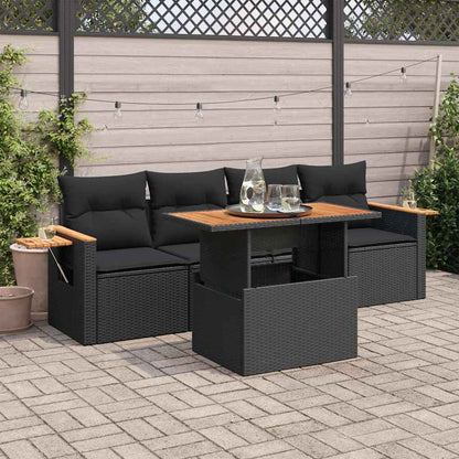 5-Delige Loungeset Met Kussens Poly Rattan Acacia
