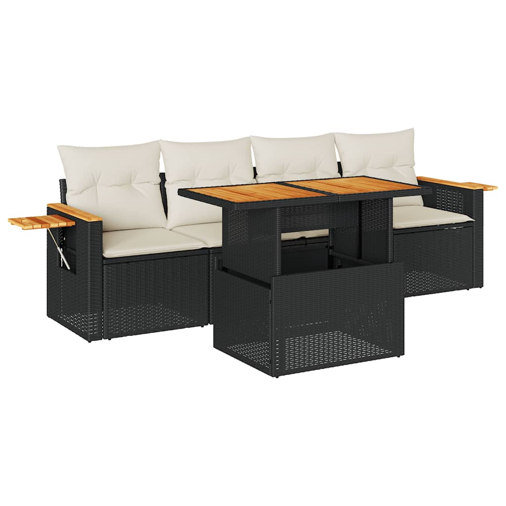 5-Delige Loungeset Met Kussens Poly Rattan Acacia