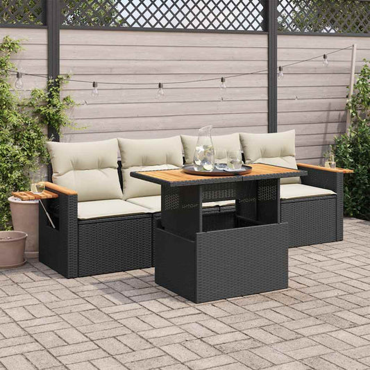 5-Delige Loungeset Met Kussens Poly Rattan Acacia