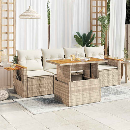 5-Delige Loungeset Met Kussens Poly Rattan Acacia