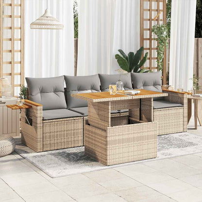 5-Delige Loungeset Met Kussens Poly Rattan Acacia