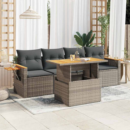 5-Delige Loungeset Met Kussens Poly Rattan Acacia
