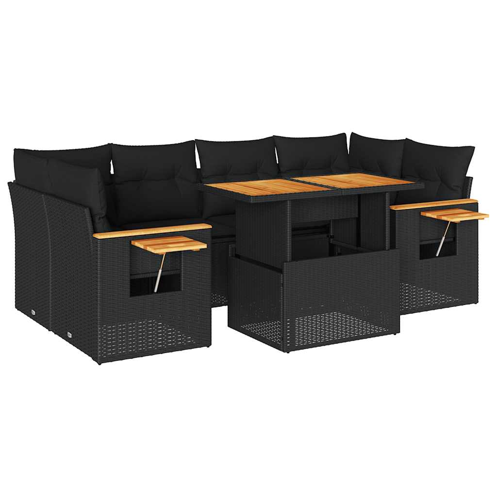 7-Delige Loungeset Met Kussens Poly Rattan Acacia