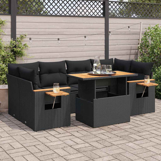 7-Delige Loungeset Met Kussens Poly Rattan Acacia