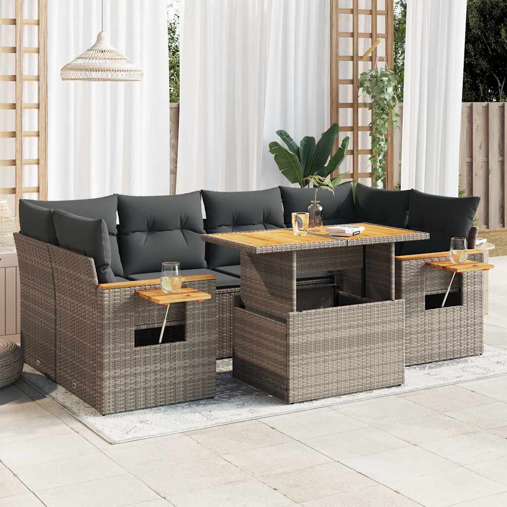 7-Delige Loungeset Met Kussens Poly Rattan Acacia