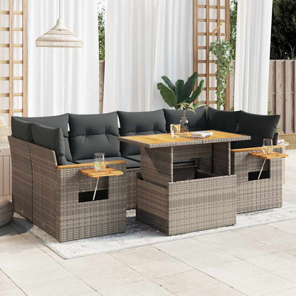 7-Delige Loungeset Met Kussens Poly Rattan Acacia