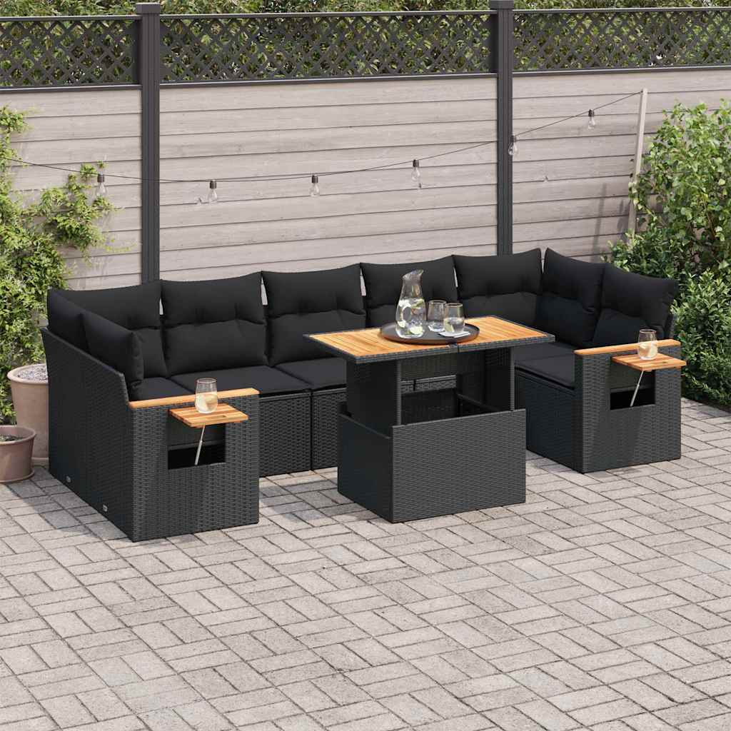 8-Delige Loungeset Met Kussens Poly Rattan Acacia