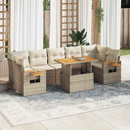 8-Delige Loungeset Met Kussens Poly Rattan Acacia