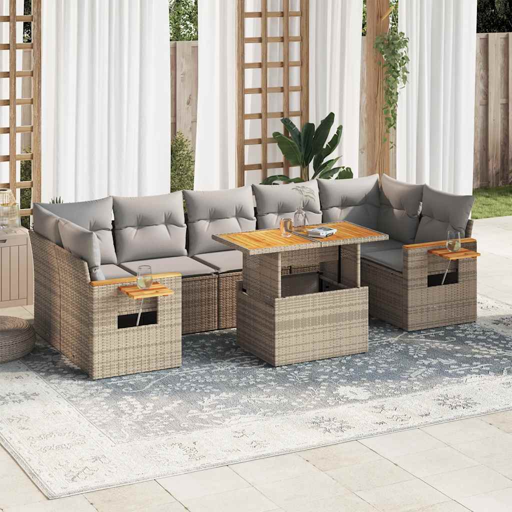 8-Delige Loungeset Met Kussens Poly Rattan Acacia