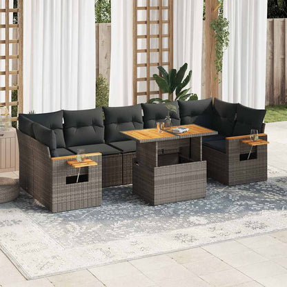 8-Delige Loungeset Met Kussens Poly Rattan Acacia