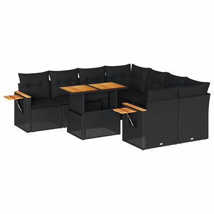 9-Delige Loungeset Met Kussens Poly Rattan Acacia