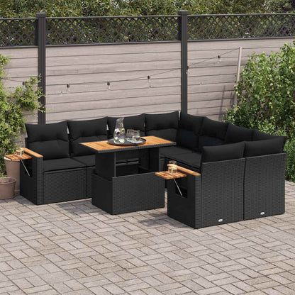 9-Delige Loungeset Met Kussens Poly Rattan Acacia