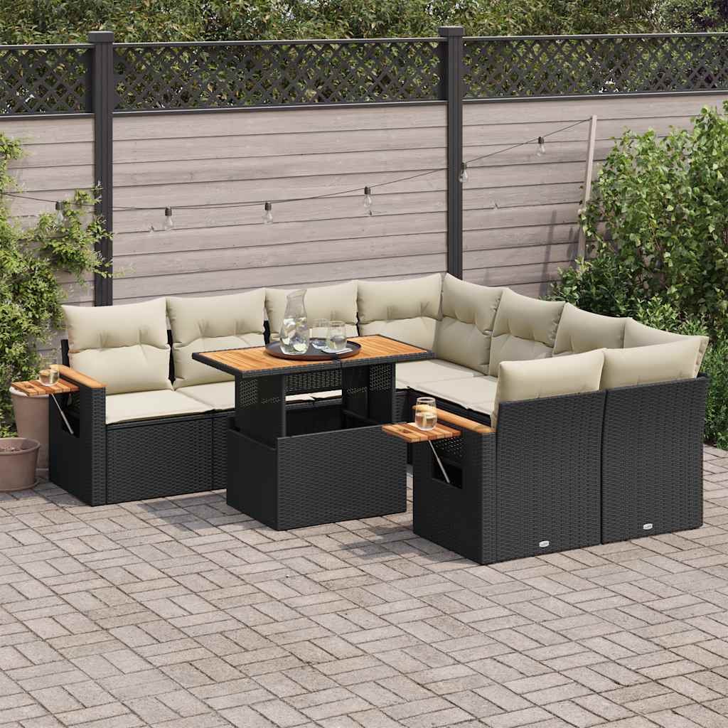 9-Delige Loungeset Met Kussens Poly Rattan Acacia