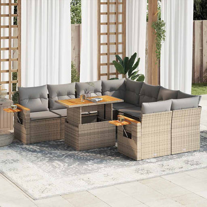 9-Delige Loungeset Met Kussens Poly Rattan Acacia