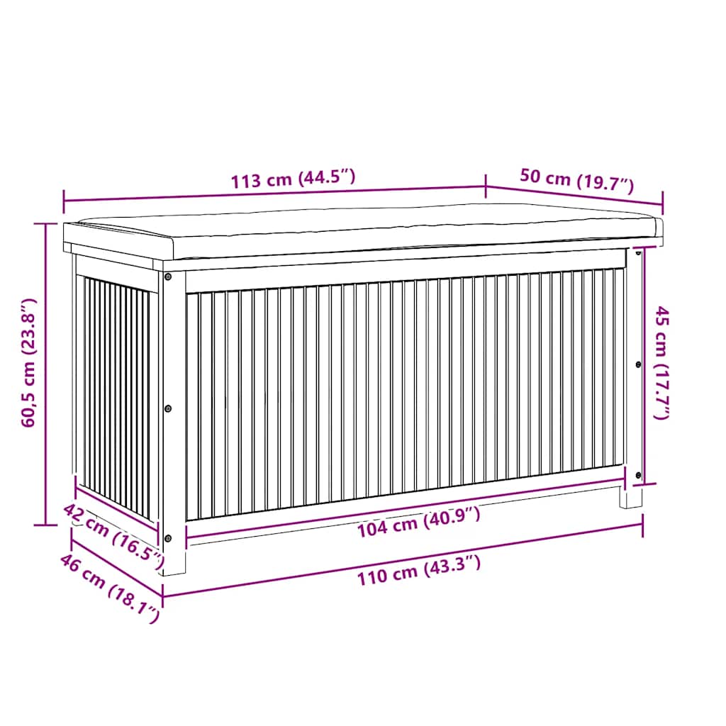 Opbergbox Voor Buiten 113X50X60,5 Cm Massief Acaciahout