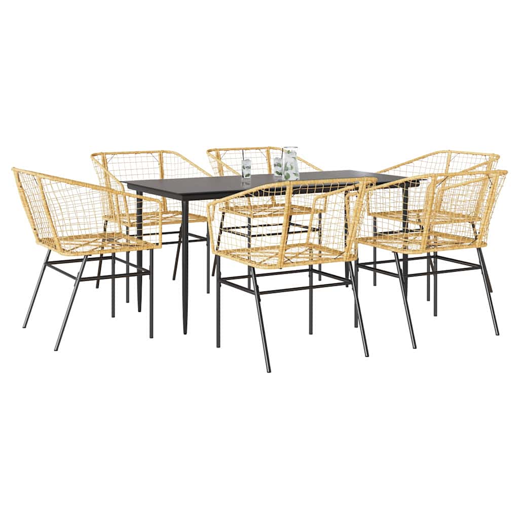 7-Delige Tuinset Met Kussens Poly Rattan Glas Bruin