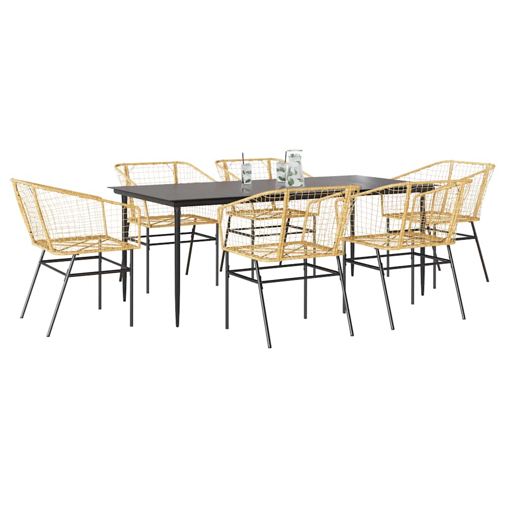 7-Delige Tuinset Met Kussens Poly Rattan Glas Bruin