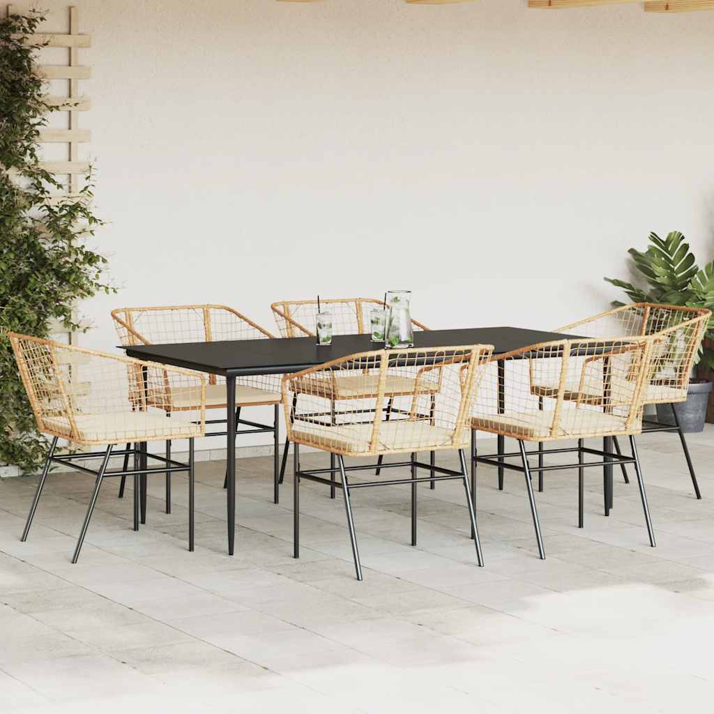 7-Delige Tuinset Met Kussens Poly Rattan Glas Bruin