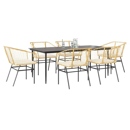7-Delige Tuinset Met Kussens Poly Rattan Glas Bruin
