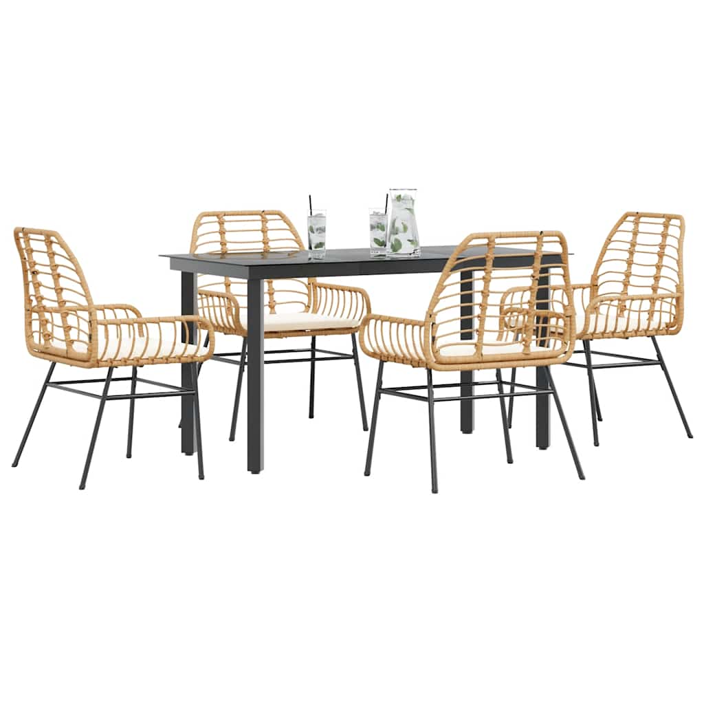 5-Delige Tuinset Met Kussens Poly Rattan Glas