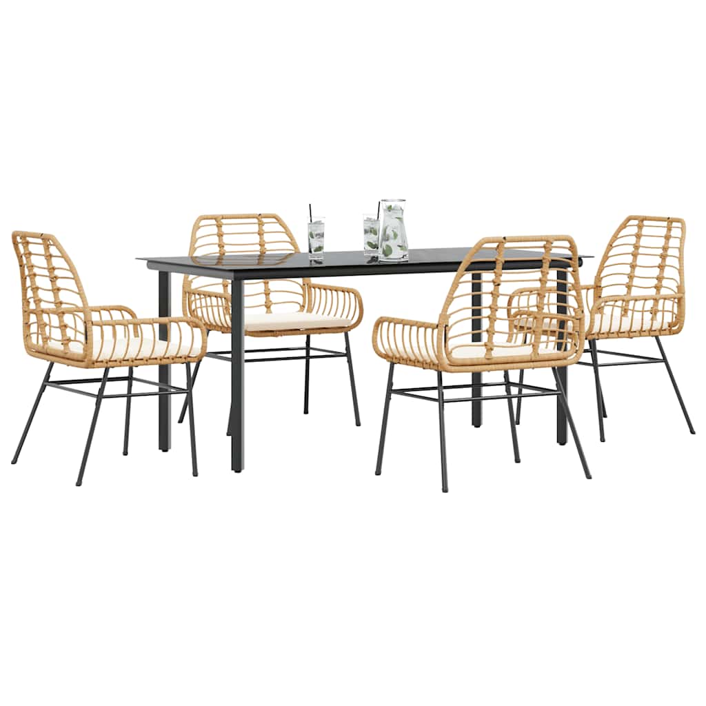 5-Delige Tuinset Met Kussens Poly Rattan Glas