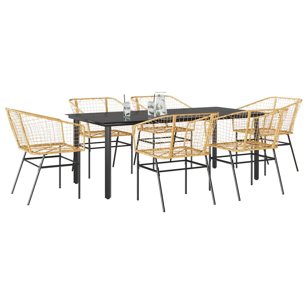 7-Delige Tuinset Met Kussens Poly Rattan Glas
