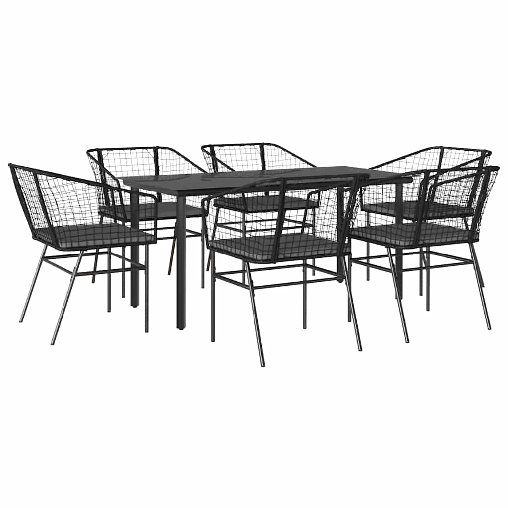 7-Delige Tuinset Met Kussens Poly Rattan Glas