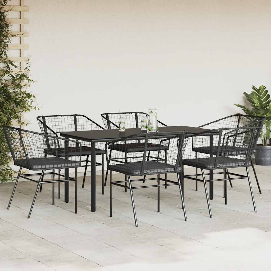 7-Delige Tuinset Met Kussens Poly Rattan Glas