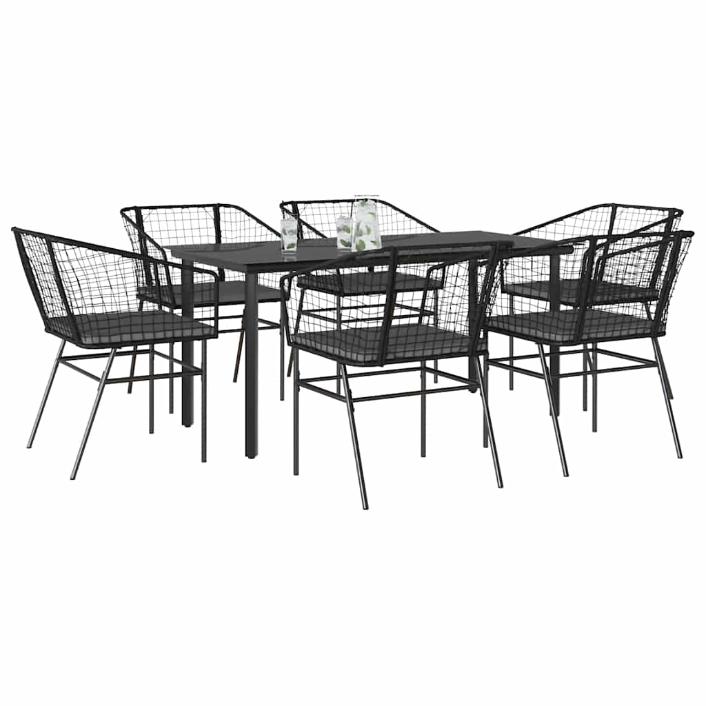 7-Delige Tuinset Met Kussens Poly Rattan Glas