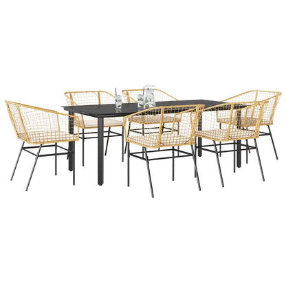 7-Delige Tuinset Met Kussens Poly Rattan Glas