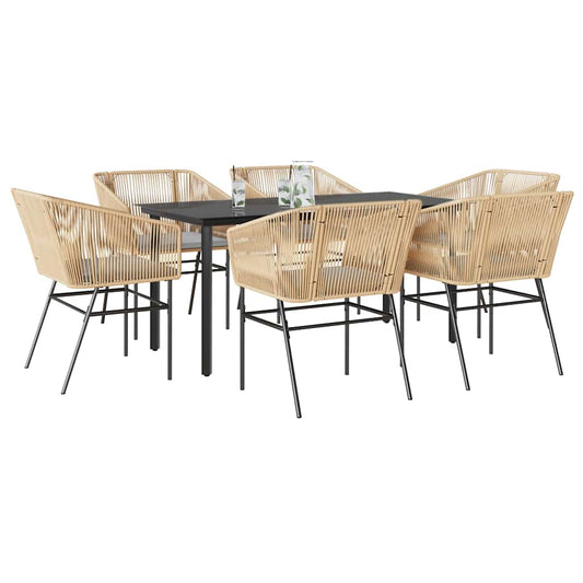 7-Delige Tuinset Met Kussens Poly Rattan Glas