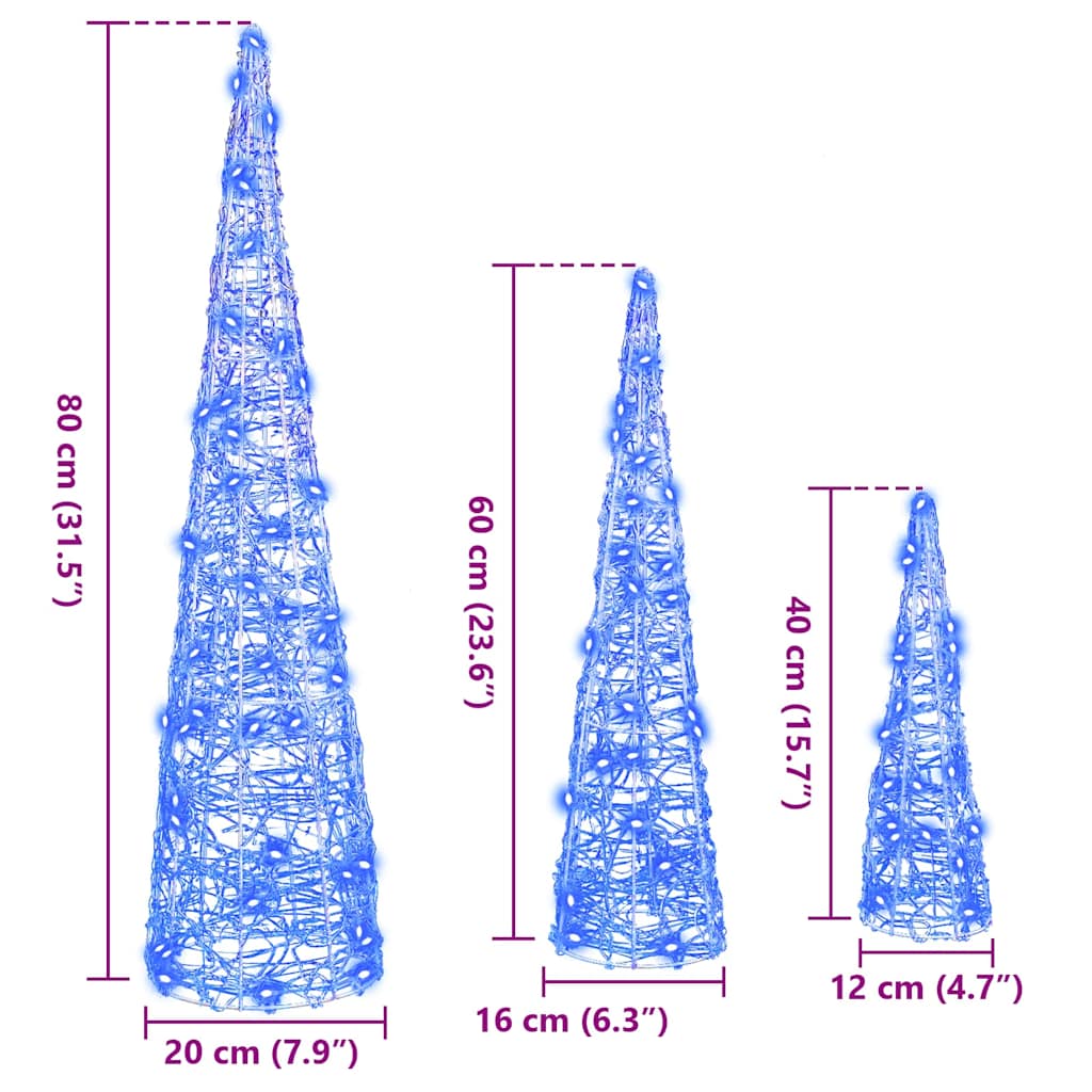 Kerstboom Met 90 Led 3 Pcs 20 X 20 X 80 Cm Acryl