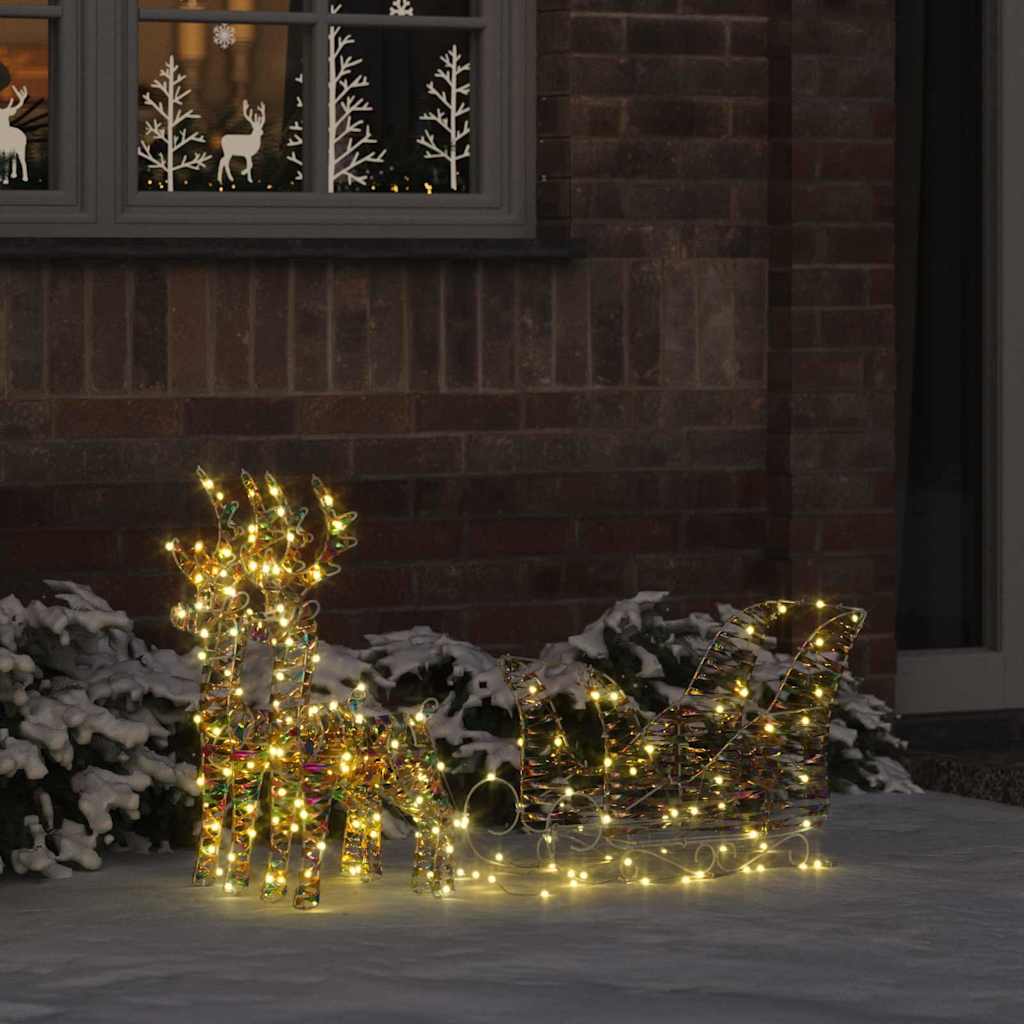 Rendier Trek Slede Met 160 Led Warmwit 30 X 12 X 54.5 Cm Pet