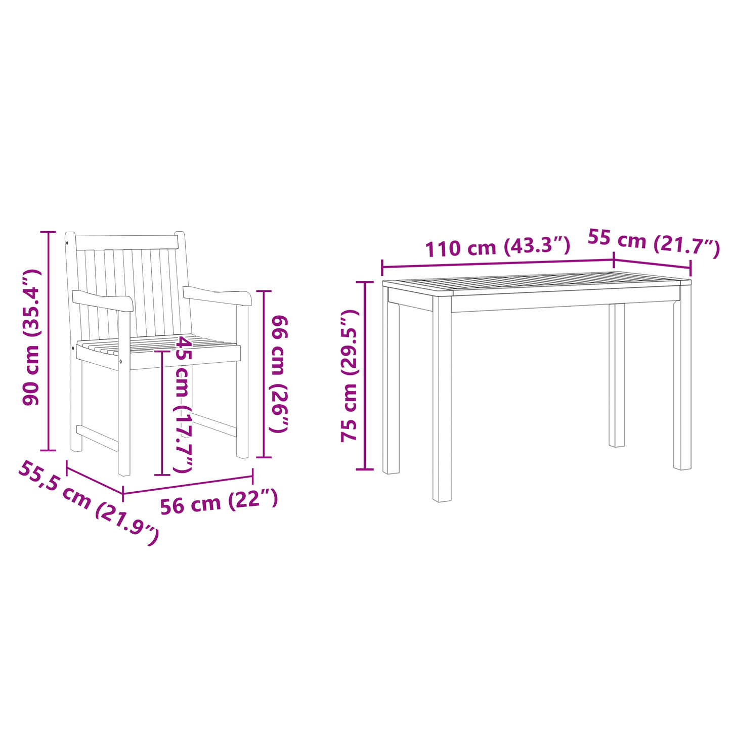 3-Delige Tuinset - Massief Acaciahout