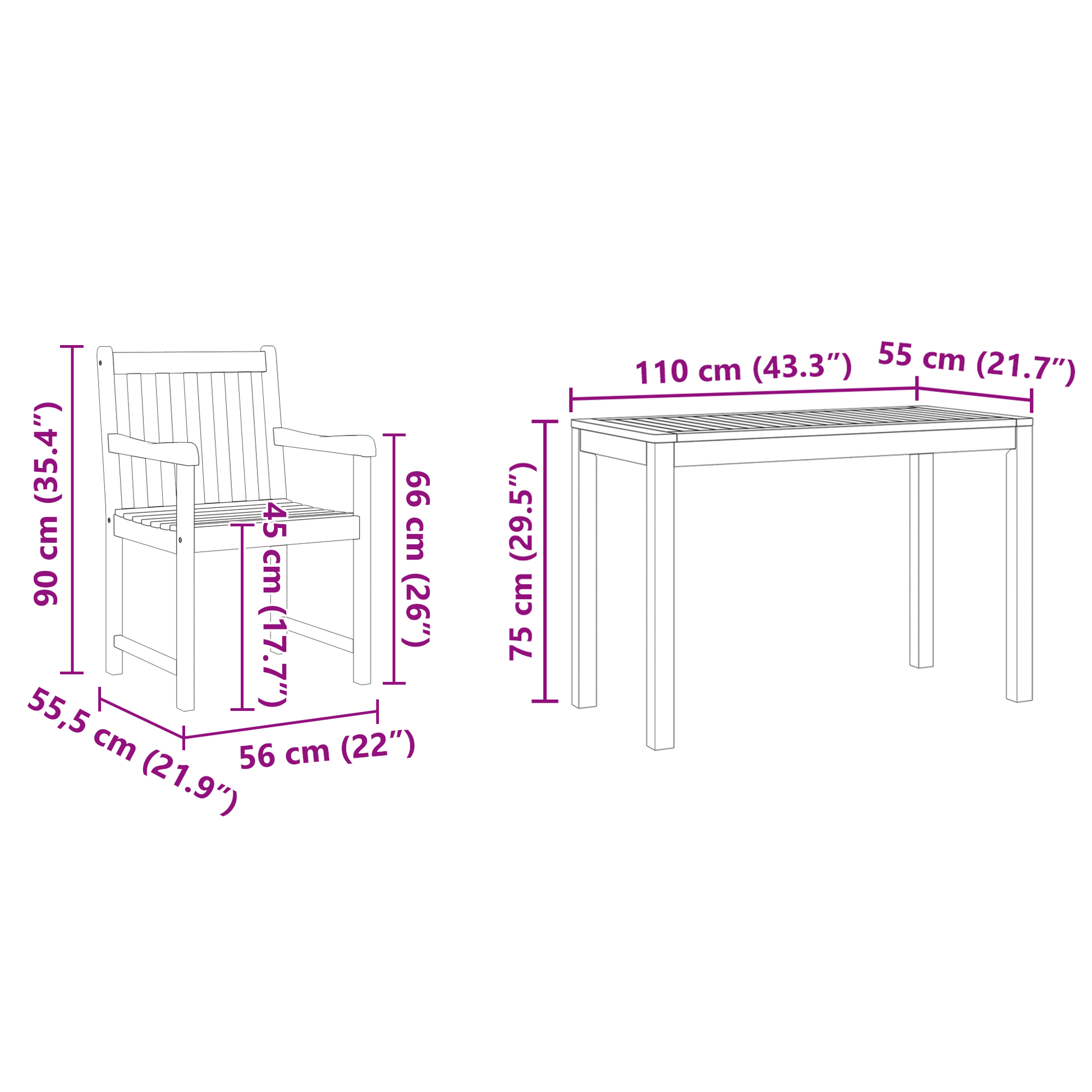 3-Delige Tuinset - Massief Acaciahout