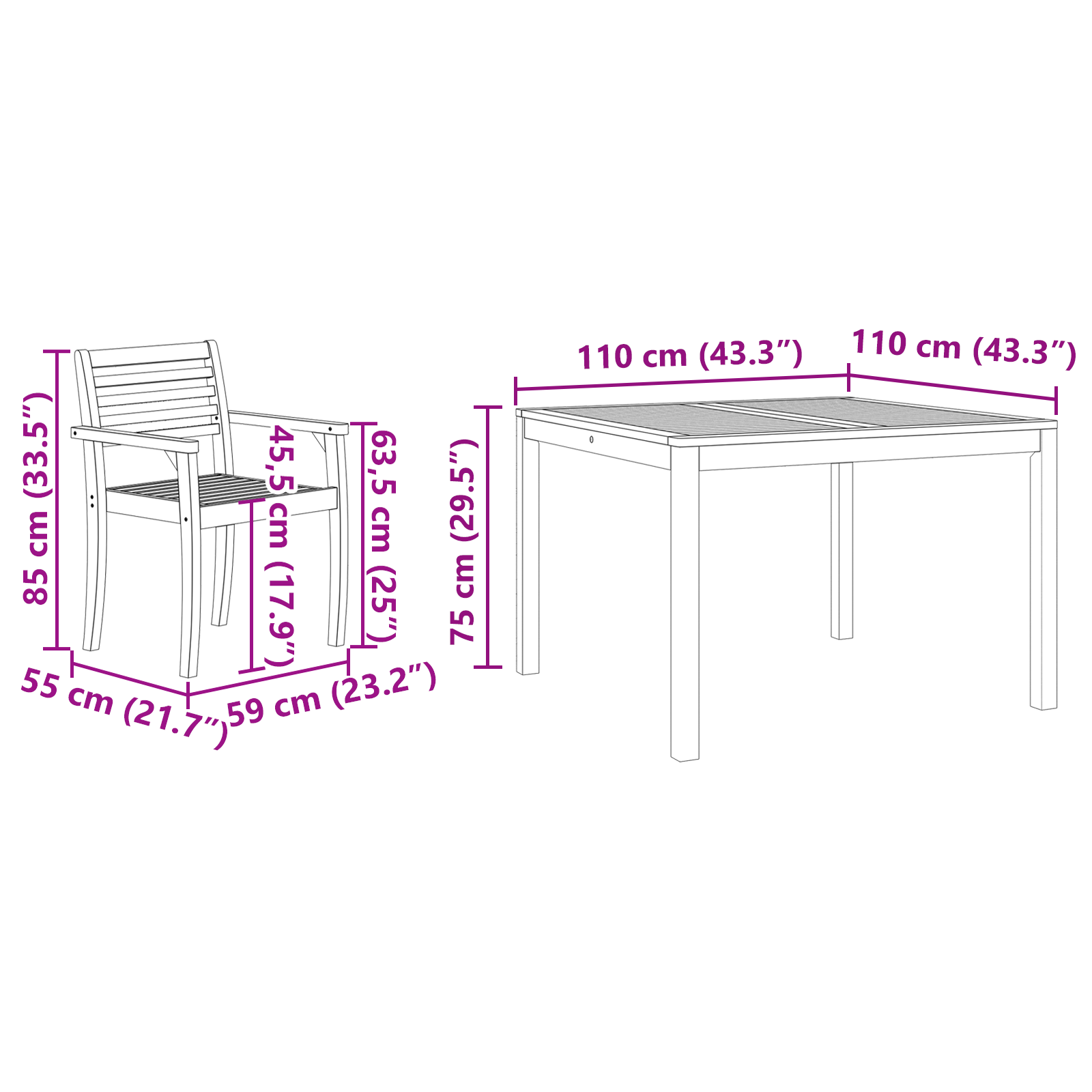 3-Delige Tuinset - Massief Acaciahout