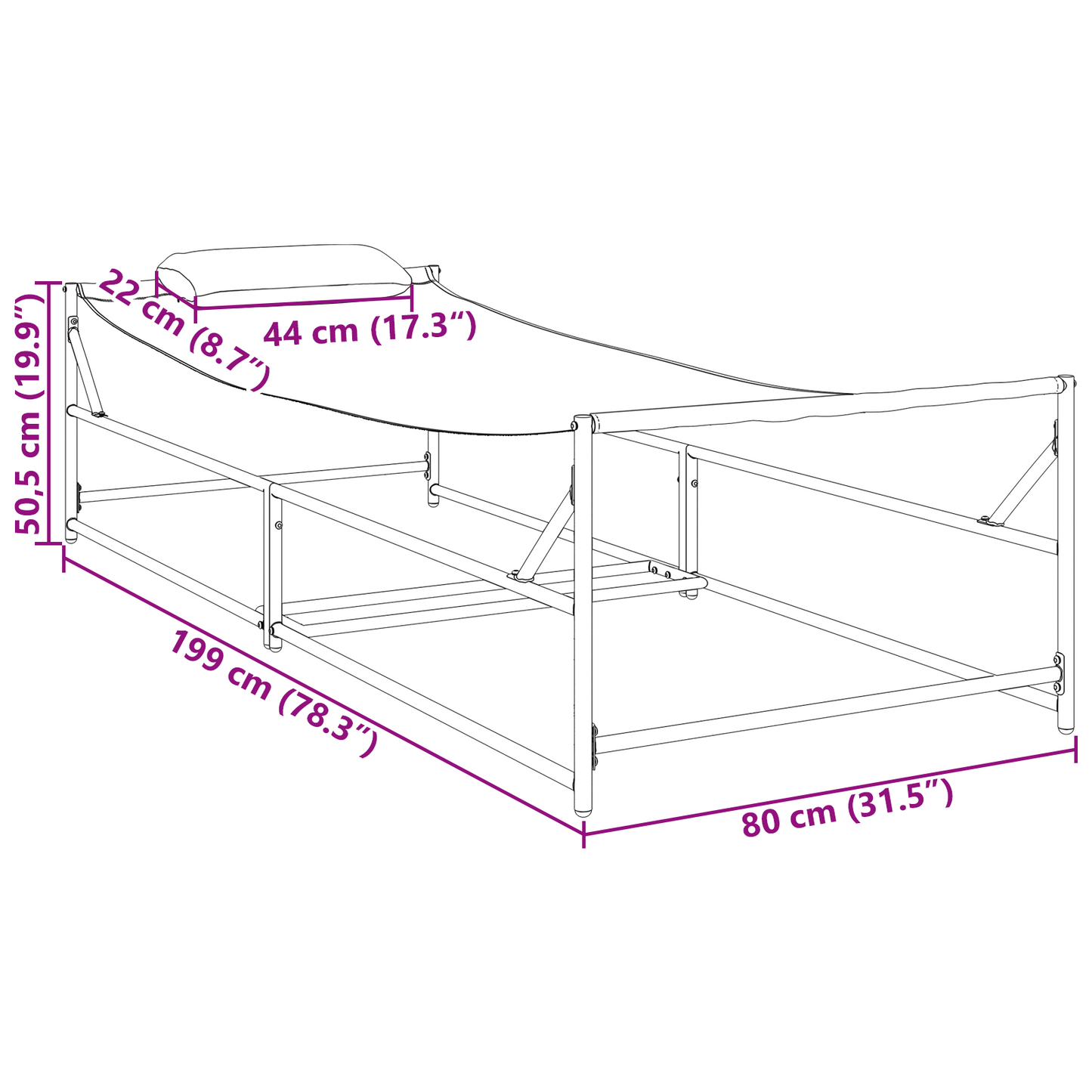Ligbed 200X74X73 Cm Staal En Textileen Antraciet